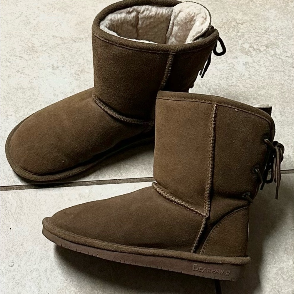 Women’s BearPaw Elizabeth Tie Back Suede Winter Boots with Plush Lining